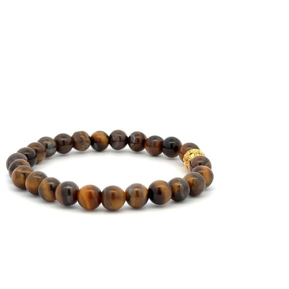 18K Gold Money Ball Lucky Charm Beads Bracelet Gemstones Tiger's Eye 6mm - Picture 9 of 9